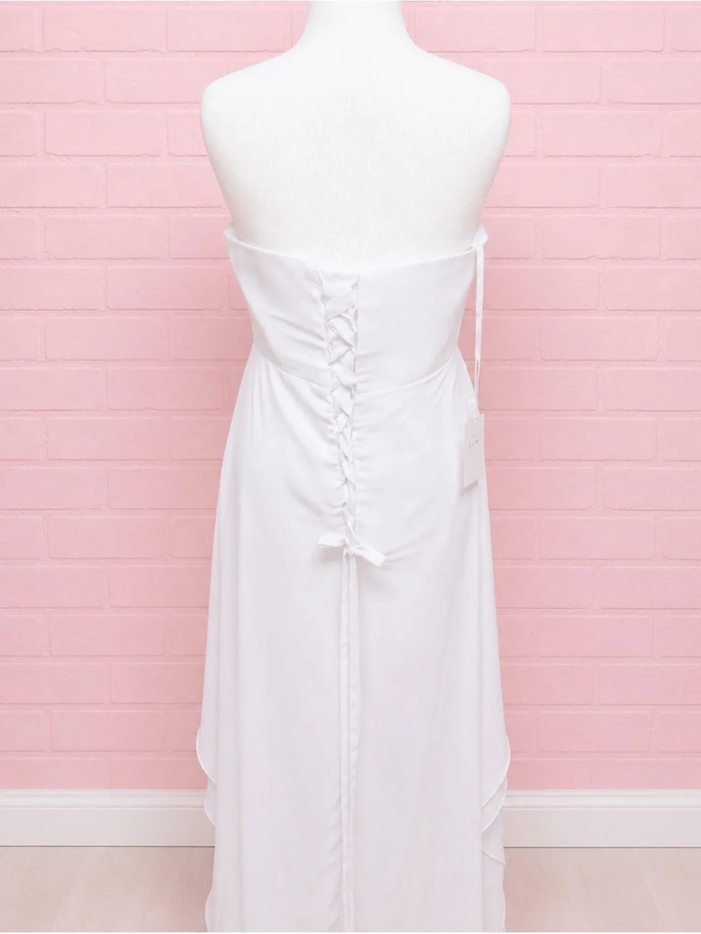 Eumi Strapless White High-Low Bridal Dress with Beaded Waist